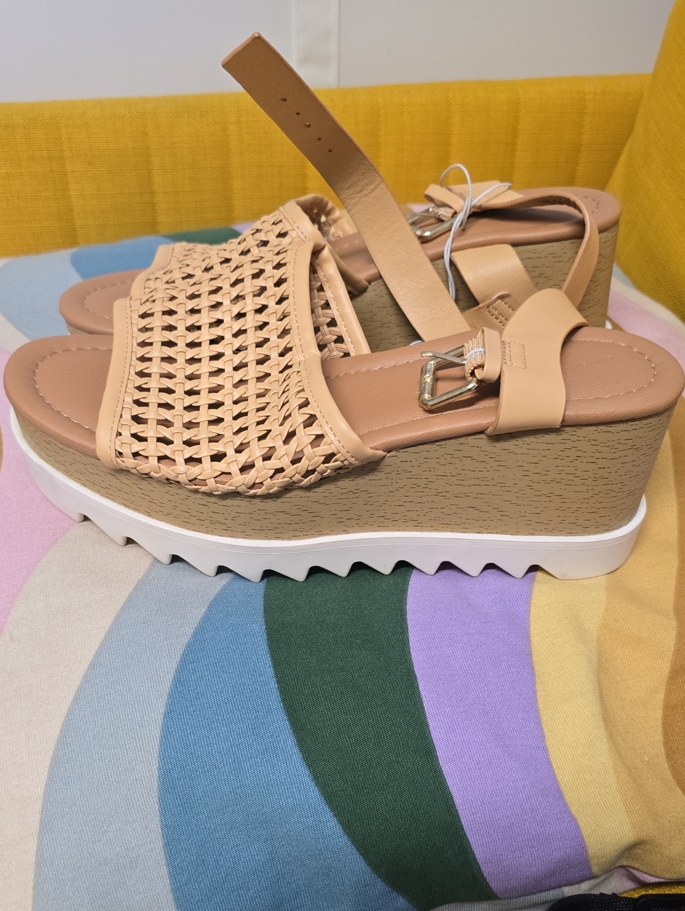 Woven Tan Platform Wedge Sandals - Women Size 7